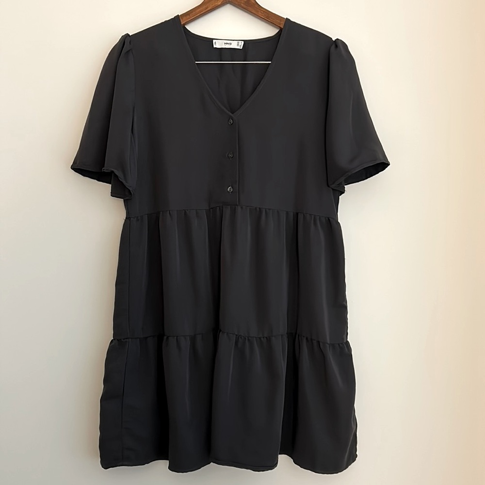 Mango Dark Gray Tiered Midi Dress